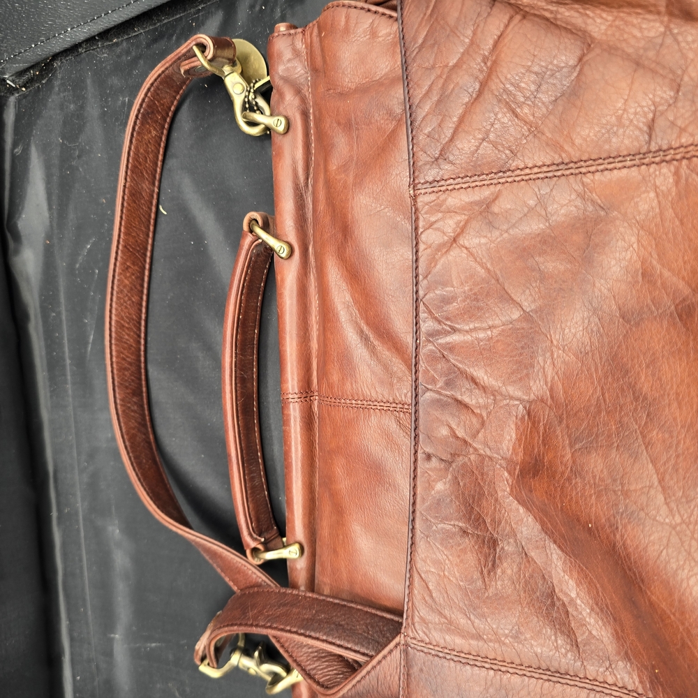 Brown and Gold Leather Briefcase with‎ Classic Design